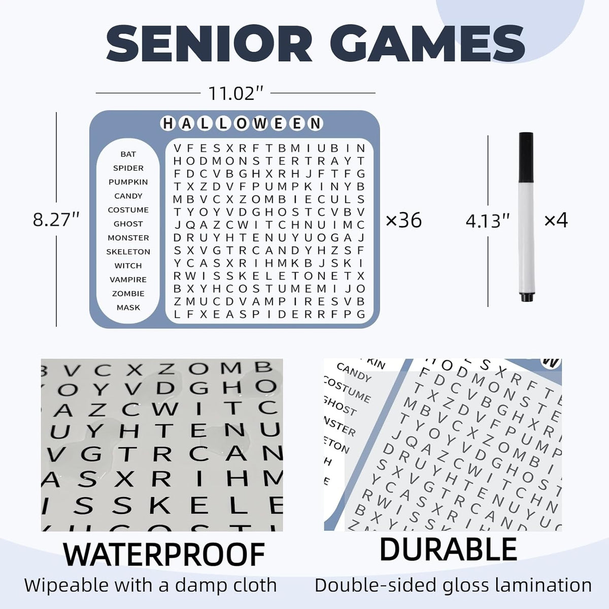12 or 36 Pcs Reusable Word Search Cards for Dementia Game-Dementia Activities for Seniors with Alzheimer's-Elderly Alzheimer's Toys-Large Print Word Search Books (12 Reusable Word Search Card)