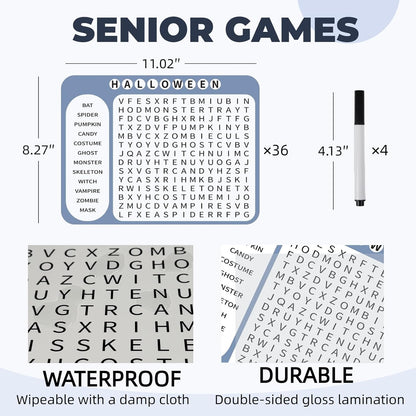 12 or 36 Pcs Reusable Word Search Cards for Dementia Game-Dementia Activities for Seniors with Alzheimer's-Elderly Alzheimer's Toys-Large Print Word Search Books (12 Reusable Word Search Card)