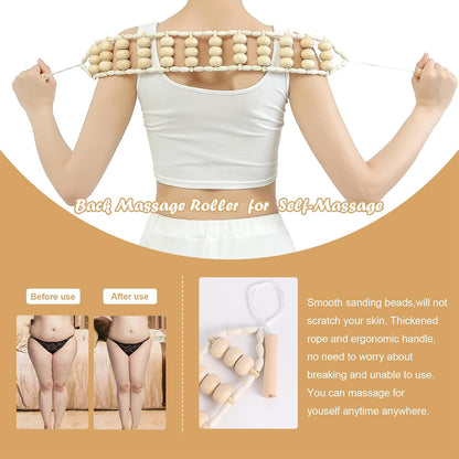 Wood Therapy Massage Tools Professional Maderoterapia Kit Body Sculpting Tools for Lymphatic Drainage and Anti-Cellulite.Wood Massager Roller Rpoe for Back and Muscle Pain Relief (5pcs)