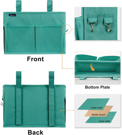 Surblue Bedside Caddy Hanging Organizer Storage Bag Pocket for Bunk, Hospital, College Dorm Rooms, Baby Bed Rails, Camp - 4 Pockets, 2 Hooks (Blue)