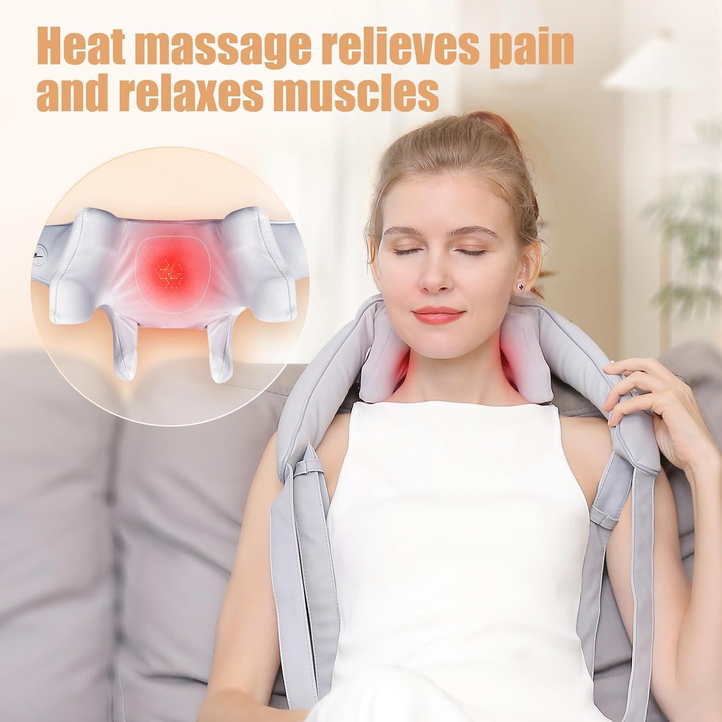 Shiatsu Back and Neck Massager, Cordless Shoulder Massager with Heat, Electric Deep Tissue 3D Kneading Massage Pillow for Shoulder, Leg, Body Muscle Pain Relief, Gifts for Men Women