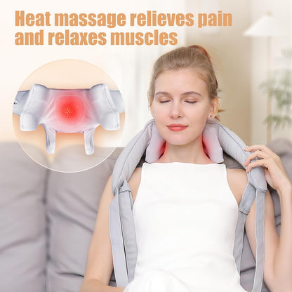 Shiatsu Back and Neck Massager, Cordless Shoulder Massager with Heat, Electric Deep Tissue 3D Kneading Massage Pillow for Shoulder, Leg, Body Muscle Pain Relief, Gifts for Men Women