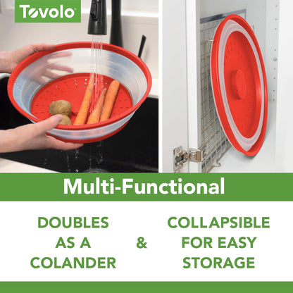 Tovolo Microwave Splatter Cover for Food, Large (Charcoal) - Collapsible & Vented Silicone Splatter Guard Lid - Microwave Plate & Dish Cover with Handle - BPA-Free Kitchen Gadget for Meal Prep