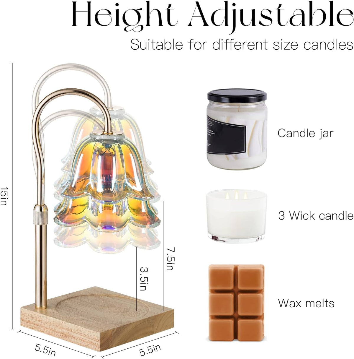 Candeldo Candle Warmer Lamp with Timer, Gold Flower Glass Shade
