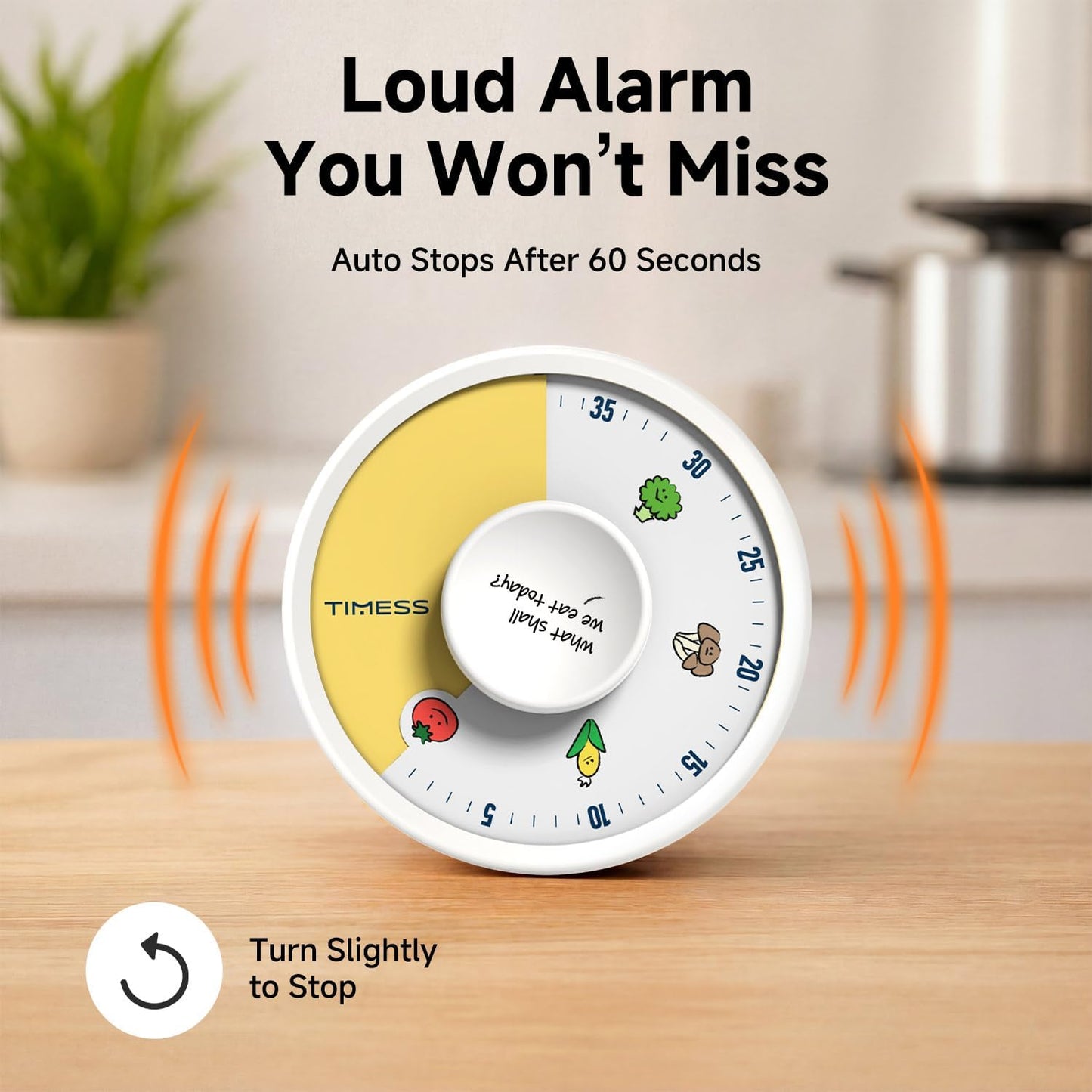 60-Minute Visual Timer, Twist to Set, Loud Battery-Powered Alarm, Minimalist Rotary Countdown Dial for Office, Study, Work & Home Time Management (Black)