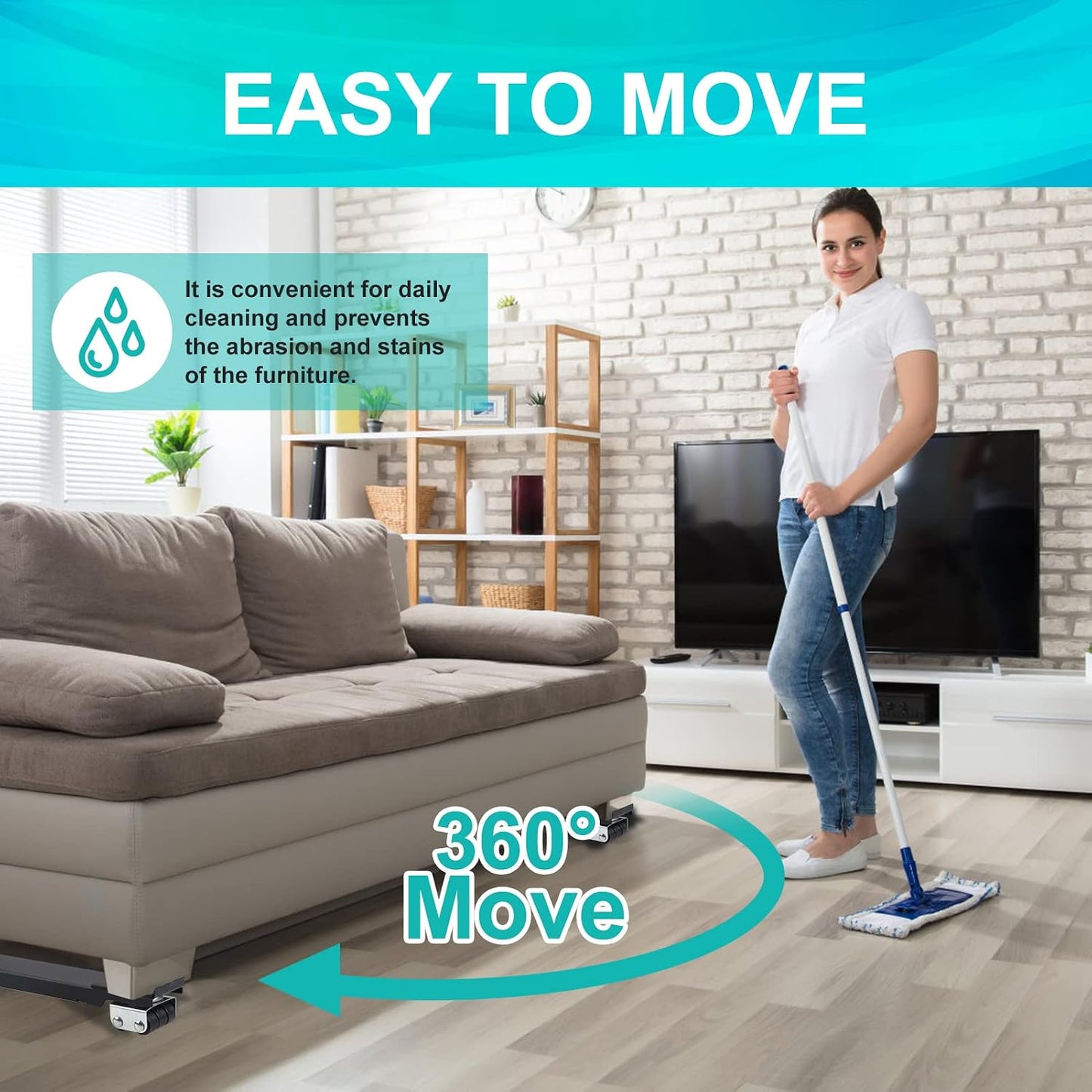 Extendable Furniture Appliances Rollers, Mover Tools for Moving, Black | 24 Roller & Brake Equipment for Heavy Washing Machine Refrigerator for Mobile Wheels Strong Base Stand Hold Up to 660 lb