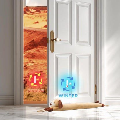habibee Door Draft Stopper, Weighted Noise Blocker 38 in Coffee Dog | Robust Herringbone Fabric, Weighted Sandbags, Bouncy Cotton Filling, Blocks Light & Dust, Tool-free Setup, Animal Home Decor