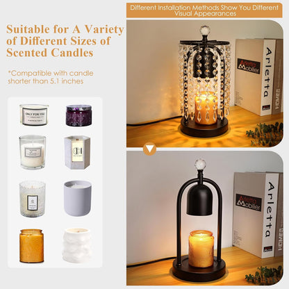 Gold Candle Warmer Lamp with Timer and Dimmer - Electric Candle Warmer,Crystal Candle Lamp for Bedroom Decor,Flameless Scented Candle Light Warmer,House Warming Gift New Home for Women