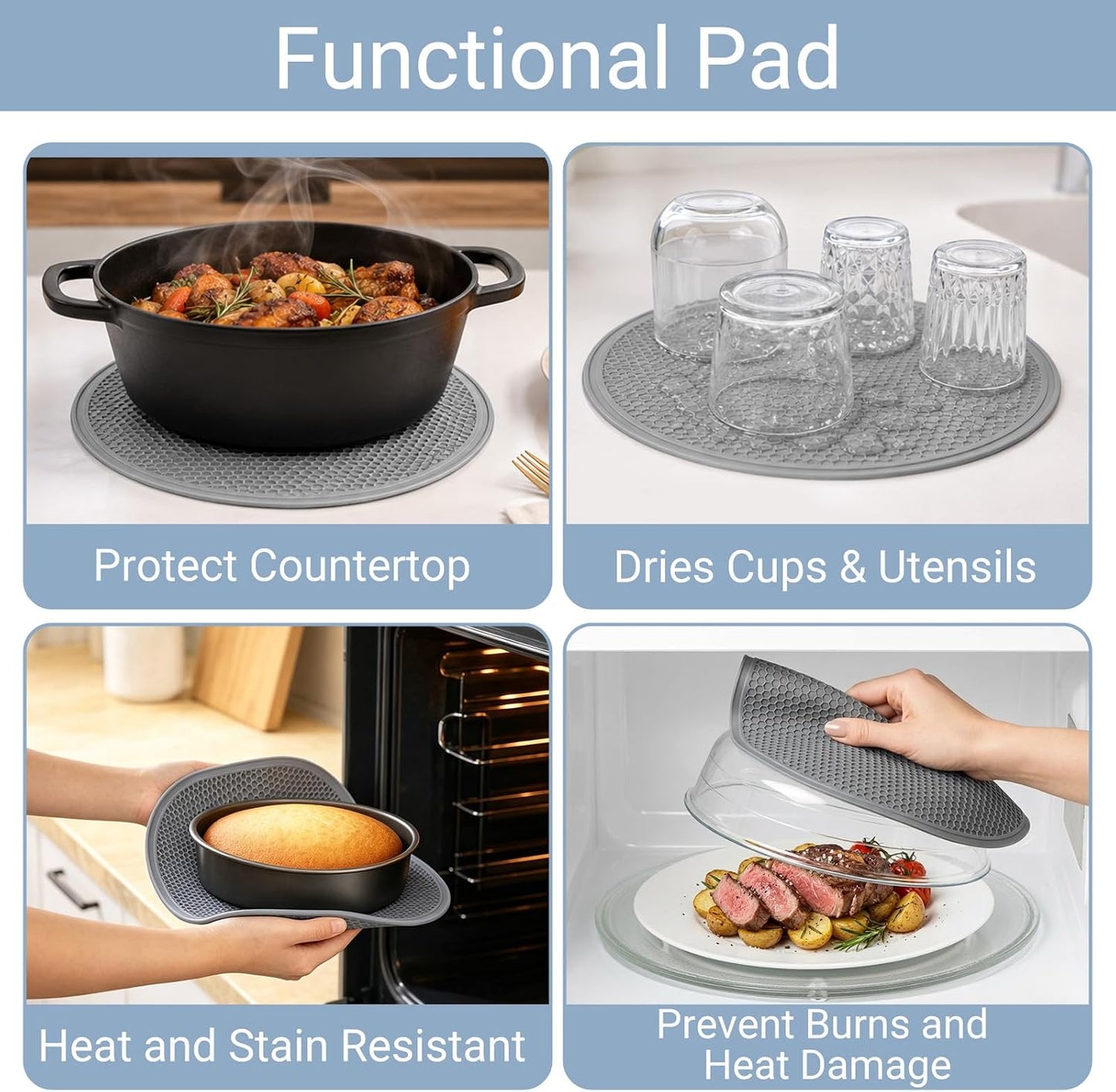 2-in-1 Glass Microwave Cover & Silicone Mat for Food, 10 Inch Borosilicate Microwave Splatter Cover with Silicone Handle & Dual Vents - BPA Free, Heat Resistant, Dishwasher Safe Splatter Guard
