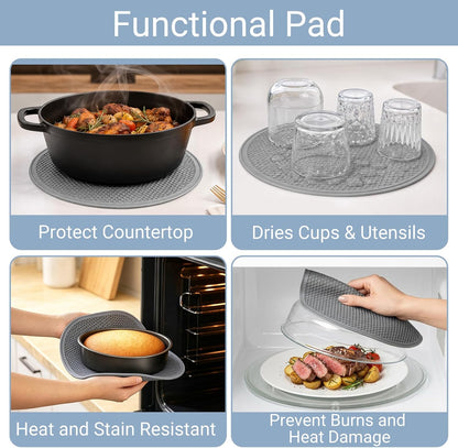 2-in-1 Glass Microwave Cover & Silicone Mat for Food, 10 Inch Borosilicate Microwave Splatter Cover with Silicone Handle & Dual Vents - BPA Free, Heat Resistant, Dishwasher Safe Splatter Guard