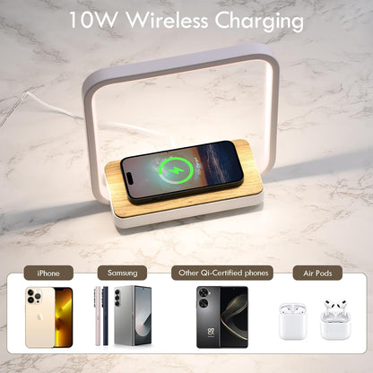 WILIT Bedside Lamp with Alarm Clock,Touch Lamp with Wireless Charger,Nightlight for Bedroom,Sunrise Wake-up Light,3-Grade Dimmable,Birthday Gifts for Her,Women,Men,Mom,Daughter,Girlfriend(Wood Grain)