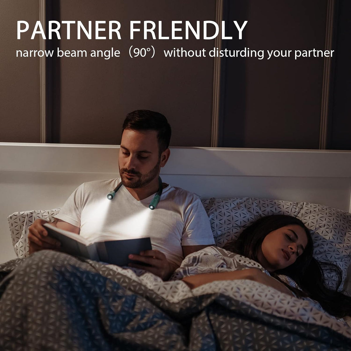 LUXJET Neck Reading Light & Book Light for Reading in Bed - Hands Free, 3 Colors & 6 Brightness Levels, 360° Flexible Arms, 80-Hour Rechargeable - Reading, Knitting, Camping, Repairing