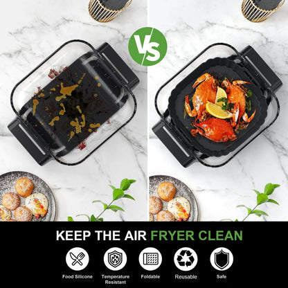 Square Silicone Air Fryer Liners for Ninja Crispi FN101GY FN101SG FN101ST FN101MT FN101PL Large for 4Qt, Small for 6Cup, Reusable Basket Trays, 4-in-1 Portable Glass Airfryer Accessories