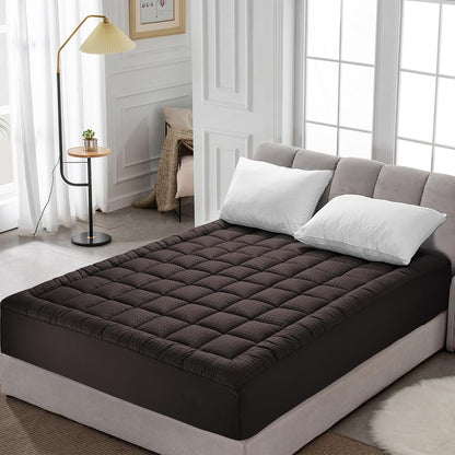HYLEORY Queen Mattress Pad Quilted Fitted Mattress Protector Cooling Pillow Top Mattress Cover Breathable Fluffy Soft Mattress Topper with 8-21" Deep Pocket, Dark Grey