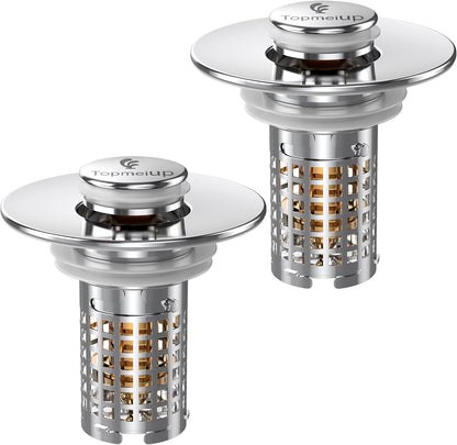 Bathroom Sink Drain Strainer, Pop-up Sink Drain Strainer with Removable Stainless Steel Strainer Basket Hair Catcher, Bathroom Sink Strainer for Bathroom Sink Stopper Replacement(1PCS)