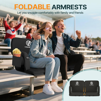 HOPERAN Heated Stadium Seats with Back Support, Dual Control, 1-Pack | Independent Seat & Back 3 Level Heat (NO Battery), Soft Cushion, 6 Recliner, Anti-Slip, Side Pockets, Backpack Straps