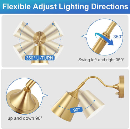 TRLIFE Wall Sconces Plug in, Dimmable Wall Lights with Plug in Cord Adjustable Lighting Angle Wall Mounted Light with On/Off Rotary Switch for Bedside, Bedroom, Over Mirror(2 Pack, 2 Bulbs Included)