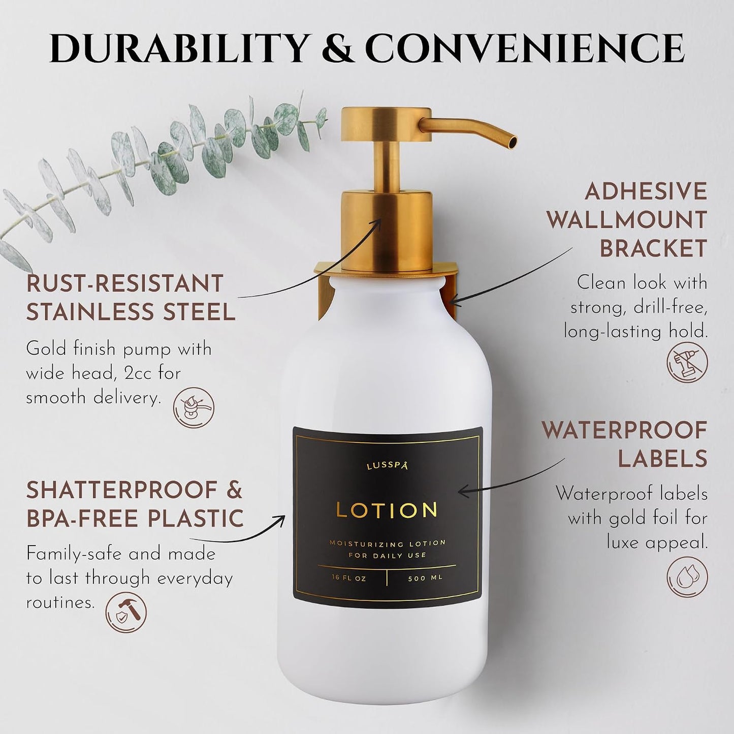 Shower Shampoo Dispenser Wall Mounted – 3 Refillable 16.9 oz Clear Bottles with Stainless Steel Pumps & No-Drill Adhesive Holders – Soap Dispenser Set for Bathroom (3 X Clear/Silver)