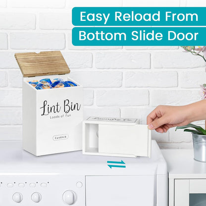 Magnetic Lint Bin and Dryer Sheet Holder Set for Laundry Room Organization | Wall Mounted Laundry Organization and Storage,Wooden Lint Trash Can with Lid and dryer sheet dispenser,Laundry Room Trash Can