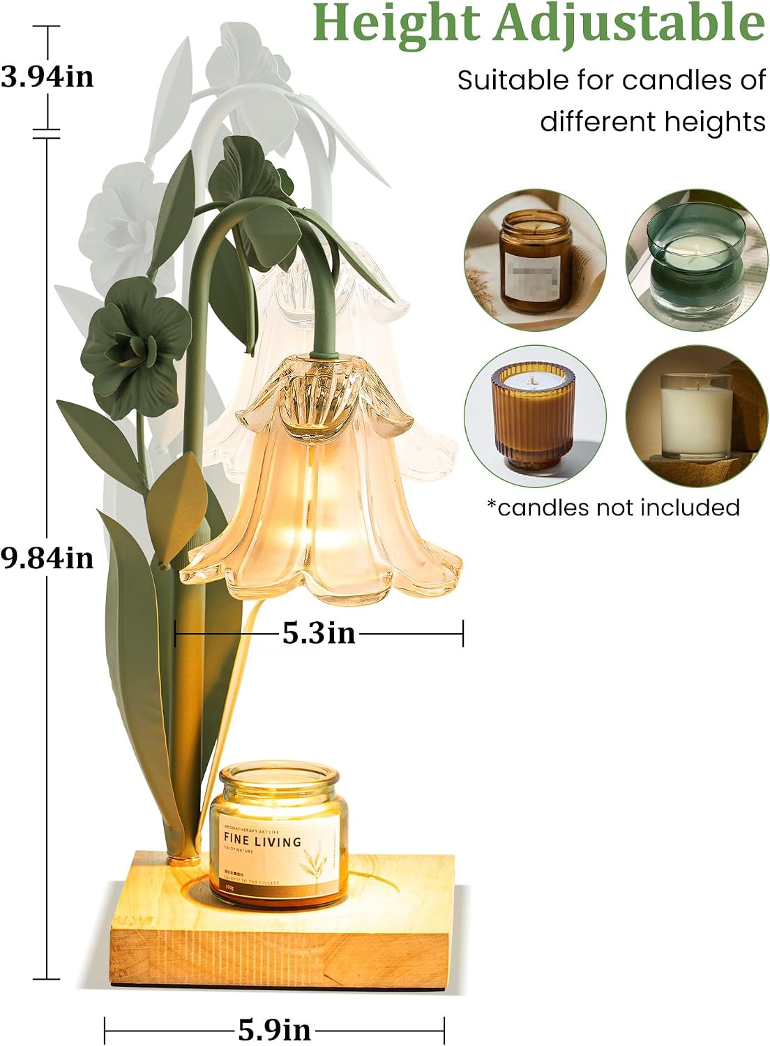 Candle Warmer Lamp with Timer Dimmer, Adjustable Height Flower Candle Lamp Warmer, House Warming Gifts New Home Decor, Mothers Day Birthday Gifts for Women Mom Sister, Wax Melt Warmer for Jar Candles