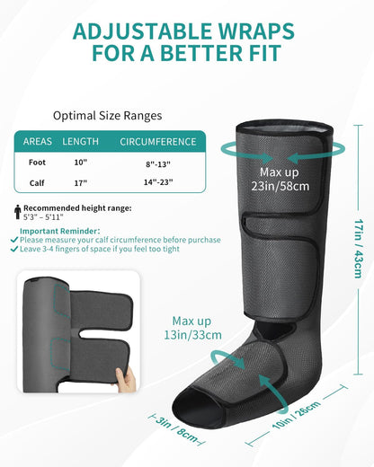 Nekteck Leg Compression Massager for Circulation and Relaxation | FSA Eligible HSA Foot and Calf Massage, 2 Modes, 3 Intensities, 20 Mins Auto-Off, Hand-held Controller, Adjustable Leg Wraps