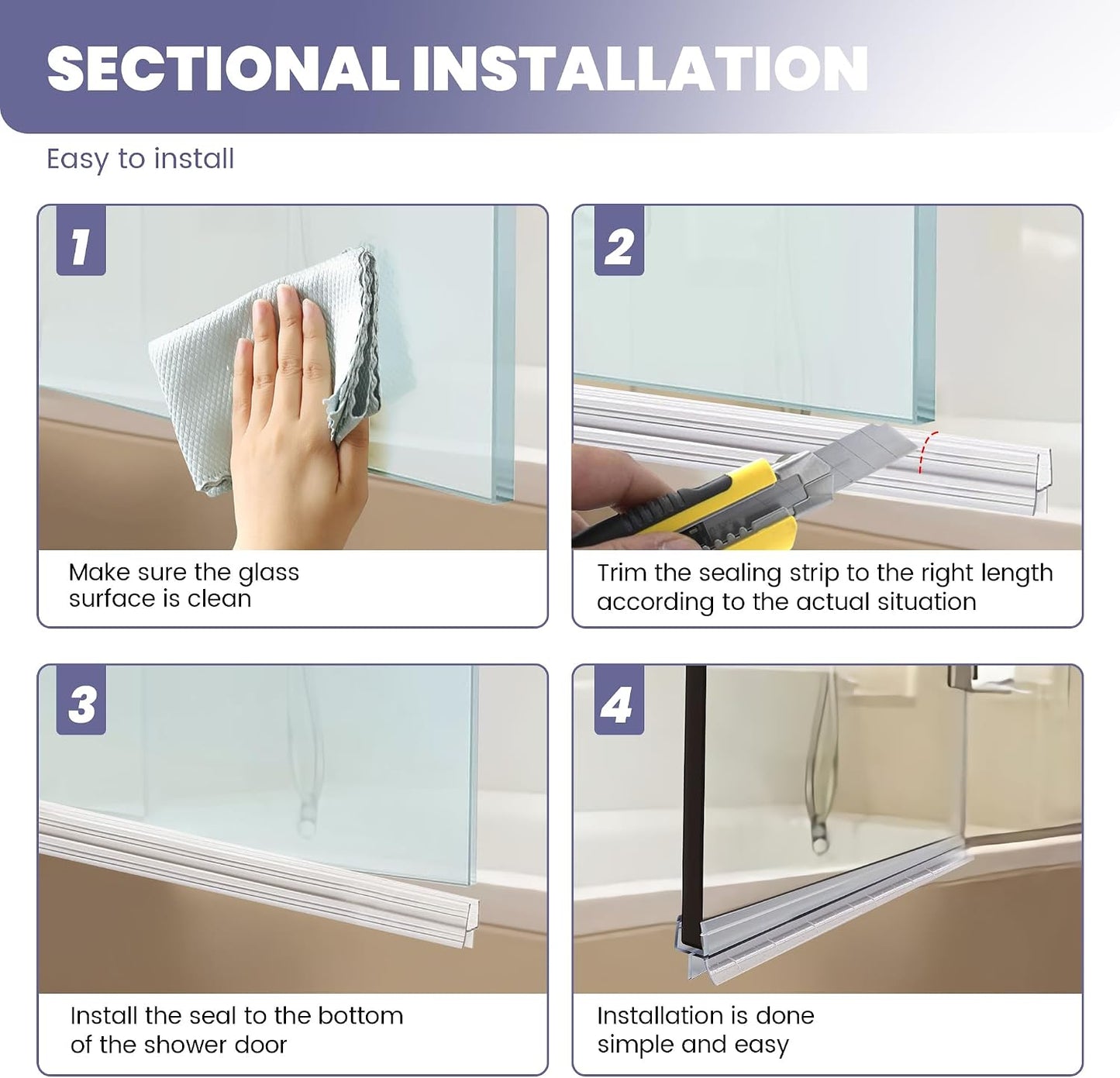 Frameless Shower Door Bottom Seal Strip for 3/8"(10mm) Thick Glass, Super Clear 36 Inch Long 2PCS Shower Door Seal, to Water Block