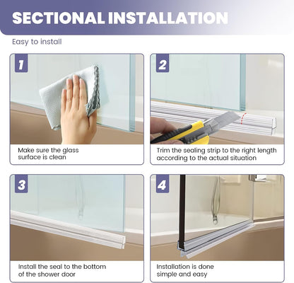 Frameless Shower Door Bottom Seal Strip for 3/8"(10mm) Thick Glass, Super Clear 36 Inch Long 2PCS Shower Door Seal, to Water Block