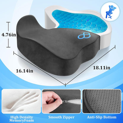 CushyOasis Seat Cushion, Gel Memory Foam Office Chair Cushions, (Black)