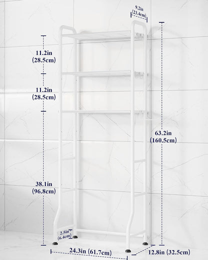 Kitsure Over Toilet Storage Rack, 63.2" H Space-Saving, Holder & Hooks | Bathroom, Laundry Room, Small Spaces, Families, Durable Metal, Black, 3 Tier