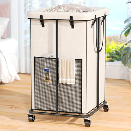 Laundry Hamper with Wheels, 150L Rolling Laundry Basket with Bag & Handles | Sturdy Metal Frame | Removable Bag | Large & Tall Dirty Clothes Hampers for Laundry Room, Bedroom, Dorm, Bathroom-Black