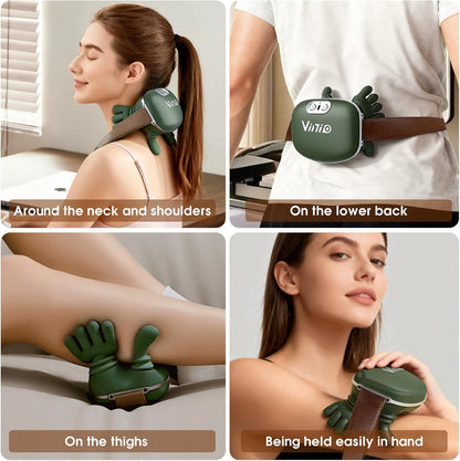 Vinid Bionic Neck and Shoulder Massager with Heat, 4D Kneading Massage, Simulated Human Hand Design for Pain Relief and Muscle Relax, Neck Massager Pillow Ideal for Valentines Gift, Green