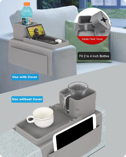 Silicone Couch Cup Holder, VIENFUT Anti-Spill Anti-Slip Sofa Armrest Tray BPA-Free, Dirt-Resistant Silicone Couch Arm Tray for Remote, Snacks, Cellphone and iPad, Gift for Family, Friend (Black)