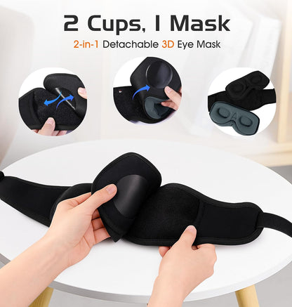Bluetooth Sleep Mask with 2 Removable 3D Contoured Cup, Bamboo Cotton Bluetooth Sleep Headphones for Side Sleepers with Timming Setting, Blackout Eye Mask for Travel Meditation Men Women