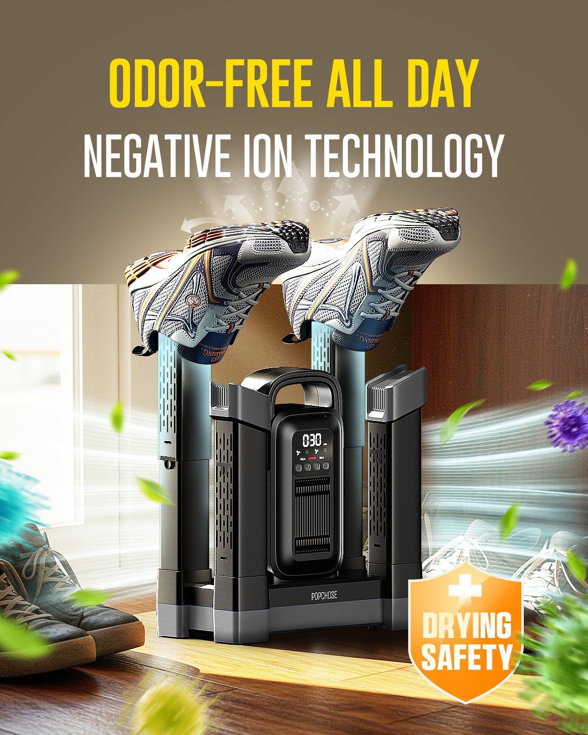 4-Head Boot Dryer with Ozone Deodorizer, 1.5H Fast Drying for 2 Pairs | 140°F Warm Air, 0-180 Min Timer, Quiet Operation, Retractable Tubes for Shoes, Work Boots, Sneakers, Cleats & Adult Gloves