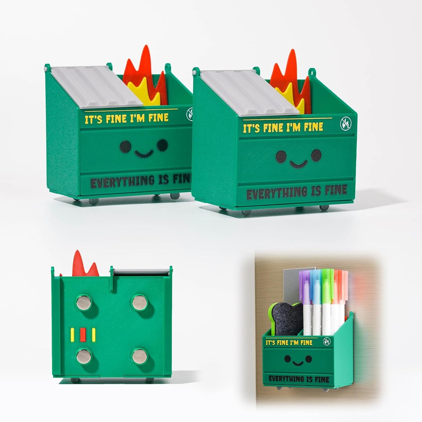Tian Zhun Dumpster Fire Pencil Holder Funny Magnetic Pen Holder Strong Magnets to Store Marker Pencil Organizer for Refrigerator Whiteboard Locker Home Office or Hospital
