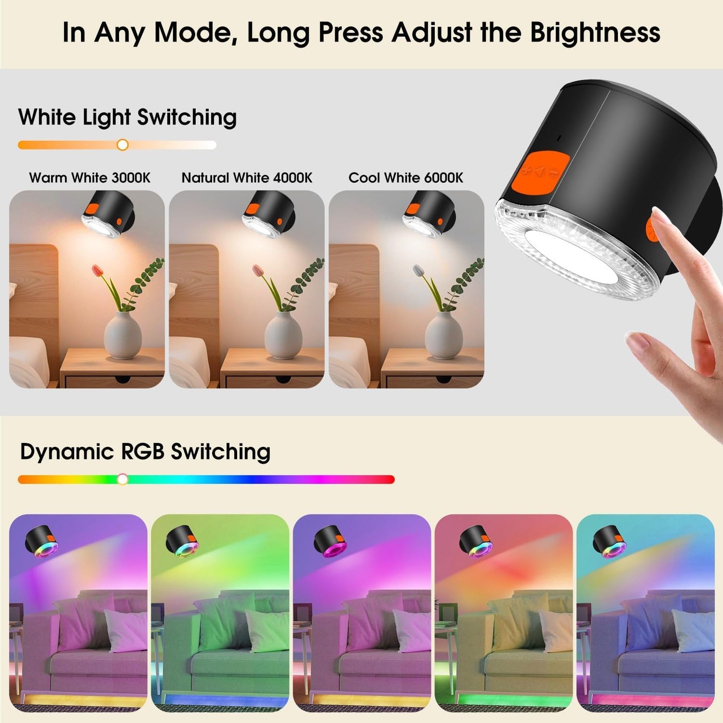 Wall Sconce, Rechargeable RGB Light with Bluetooth Speaker, Dimmable | Battery Operated LED Wall Sconce with Bluetooth Speaker, RGB & White Light, Dimmable Bedside Lamp for Bedroom Mood Light