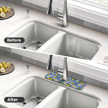 Aquamarine Blue Mexican Tiles Faucet Splash Guard Mat for Kitchen Sink 15x5.5" - Colors B