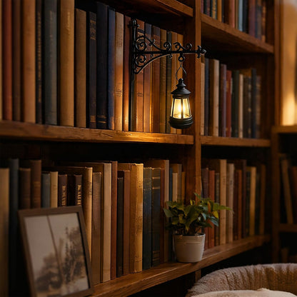 Library Lantern-Decorative Bookshelf Lighting, Mini Bookshelf Lamp Slides Between Books, Warm Amber LED Bookshelf Lights for Book Nook, Shelf Decor Gift for Book Lovers(Classic Lantern)