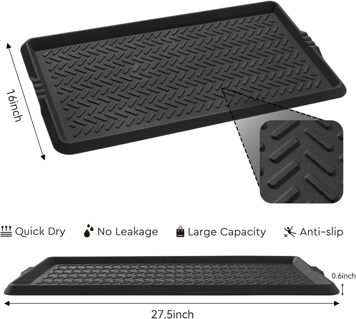 Tchdio Rubber Boot Tray for Entryway – Heavy Duty Shoe Mat, Mud and Snow Mat for Indoor/Outdoor Use – Boot Trays for Entryway, Shoe Tray for Entryway, 16 x 27.5 Inch Rubber Mat