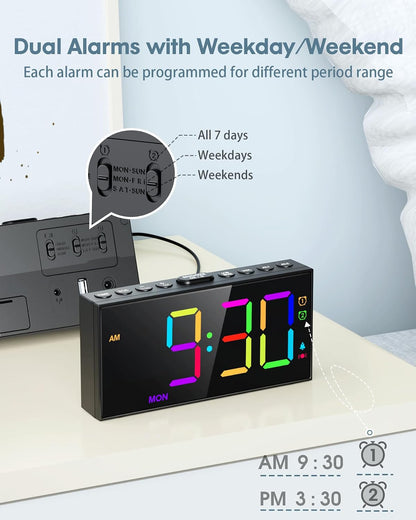 Roxicosly Vibrating Alarm Clock with Bed Shaker for Heavy Sleepers, 3-Level Vibration, Dual Alarms with Weekday & Weekend Mode, Large Digits, Dimmer, Snooze, USB Charger, Battery Backup