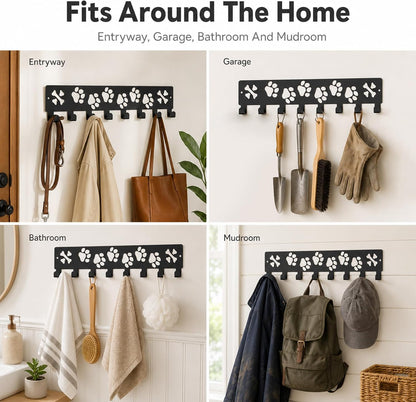 Key Holder Wall Mount & Dog Leash Holder, 8 Hooks 11.81'' × 2.76'' Dog Paws with Dones Design Wall Organizer, Metal Key Rack with Screw Anchors for Entryway, Farmhouse, Kitchen