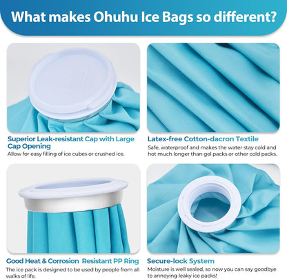 Ice Bags for Injuries Reusable: Ohuhu 3 Packs Ice Cold Packs with 2 Wrap Ice Bag Hot Water Hot & Cold Therapy Pain Relief for Knee Leg Injury No-Leak Waterproof Ice Bags 3 Sizes 6"/9"/11", Light Blue