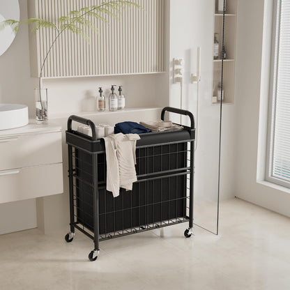 110L Rolling laundry Sorter Hamper Basket 2 Section with Wheels | Laundry Cart with Removable Bag, Clothes Organizer, Bedroom, Bathroom, Laundry Room, Dorm Use