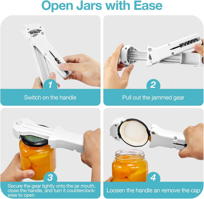 Jar Opener for Seniors with Arthritis, 7 in 1 Bottle Opener and Wine Corkscrew, Easy Grip Kitchen Gadget for Weak Hands Elderly, Retractable Jaw Lid Opener with Magnetic Storage (Teal)