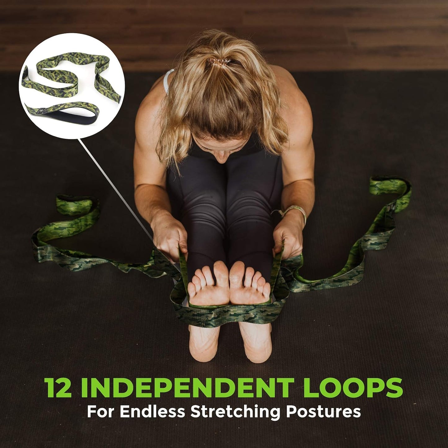 Stretching Strap for Physical Therapy, 12 Multi-Loop Stretch Strap 1.5" W x 8' L, Neoprene Handles, Physical Therapy Equipment, Yoga Straps for Stretching, Leg Stretcher.