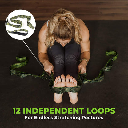Stretching Strap for Physical Therapy, 12 Multi-Loop Stretch Strap 1.5" W x 8' L, Neoprene Handles, Physical Therapy Equipment, Yoga Straps for Stretching, Leg Stretcher.