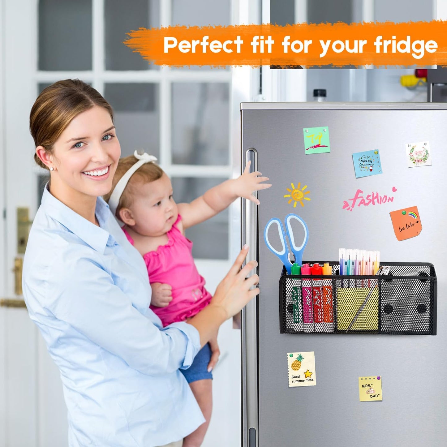 Magnetic Pencil Holder Whiteboard Pen Holder Locker Accessories (2-Slot*1) | Locker Organizer, Desk Organizer, Teacher Supplies, Mesh Basket, Strong Magnets, Black, For Fridge School Office Home