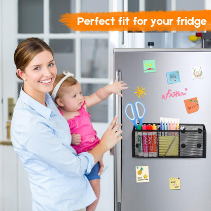 Magnetic Pencil Holder Whiteboard Pen Holder Locker Accessories (2-Slot*1) | Locker Organizer, Desk Organizer, Teacher Supplies, Mesh Basket, Strong Magnets, Black, For Fridge School Office Home
