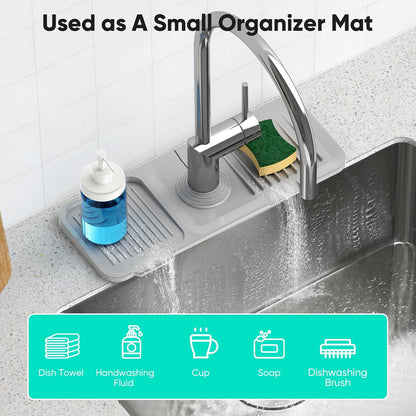 24 Inch Longer Faucet Mat for Kitchen Sink [5° Slope Fast Self-draining]Bathroom Kitchen Sink Splash Guard Silicone Sinks Faucet Mat Splash Guard for Kitchens Sinks Area Tidy Splashs Draining Mats