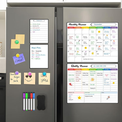 MaxGear 4 Pack Magnetic Dry Erase Board Calendar for Fridge, 15" x 11.5" | Strong Magnetic, Easy to Write and Clean, Dry Erase and No Stains, Includes List, Small Board, 5 Markers,5 Magnets,1 Eraser